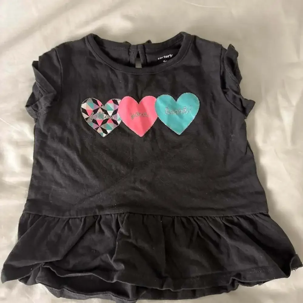 Carter's Girls Black Heart Peplum T-Shirt Size 2T